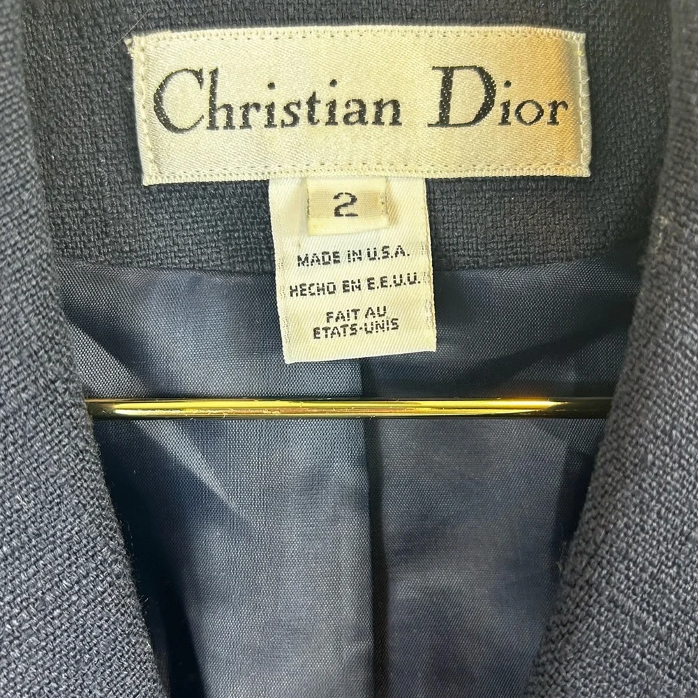 Christian Dior Cropped Long Sleeve Double Breasted Blazer Navy
